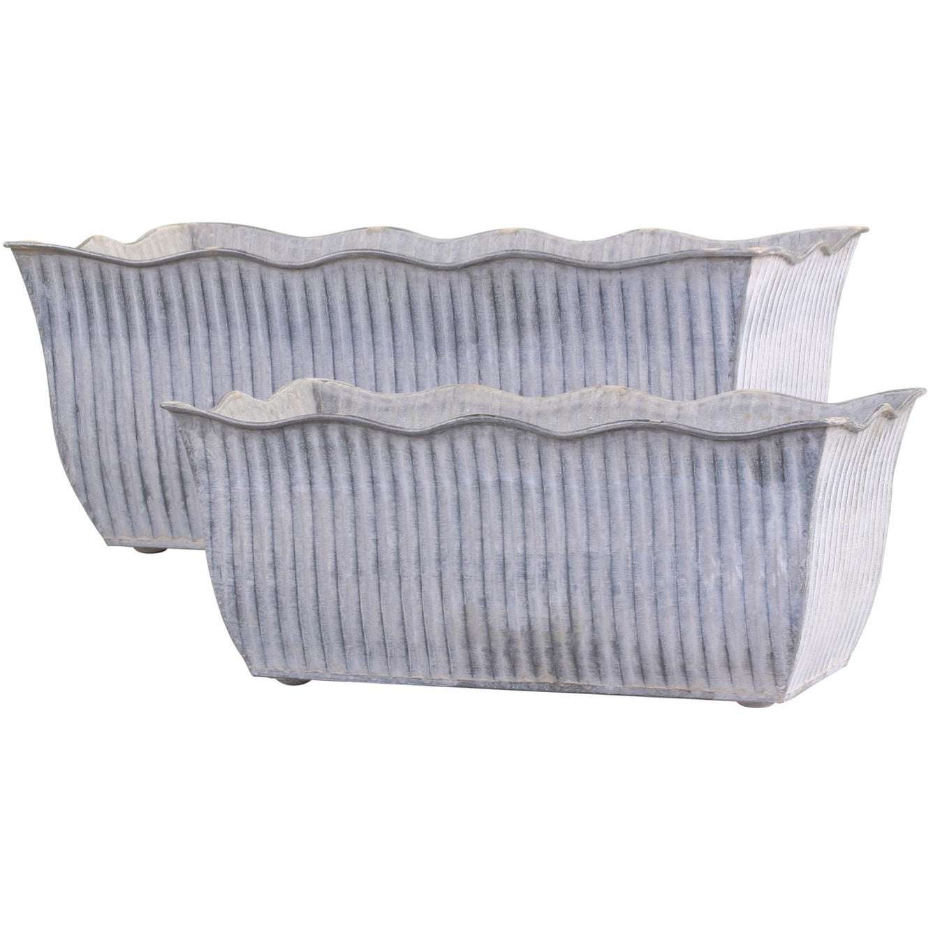 Antique Zinc Grooved Window Boxes, Set of 2 - featuring a waved edge design and perfect for adding charm to your space.