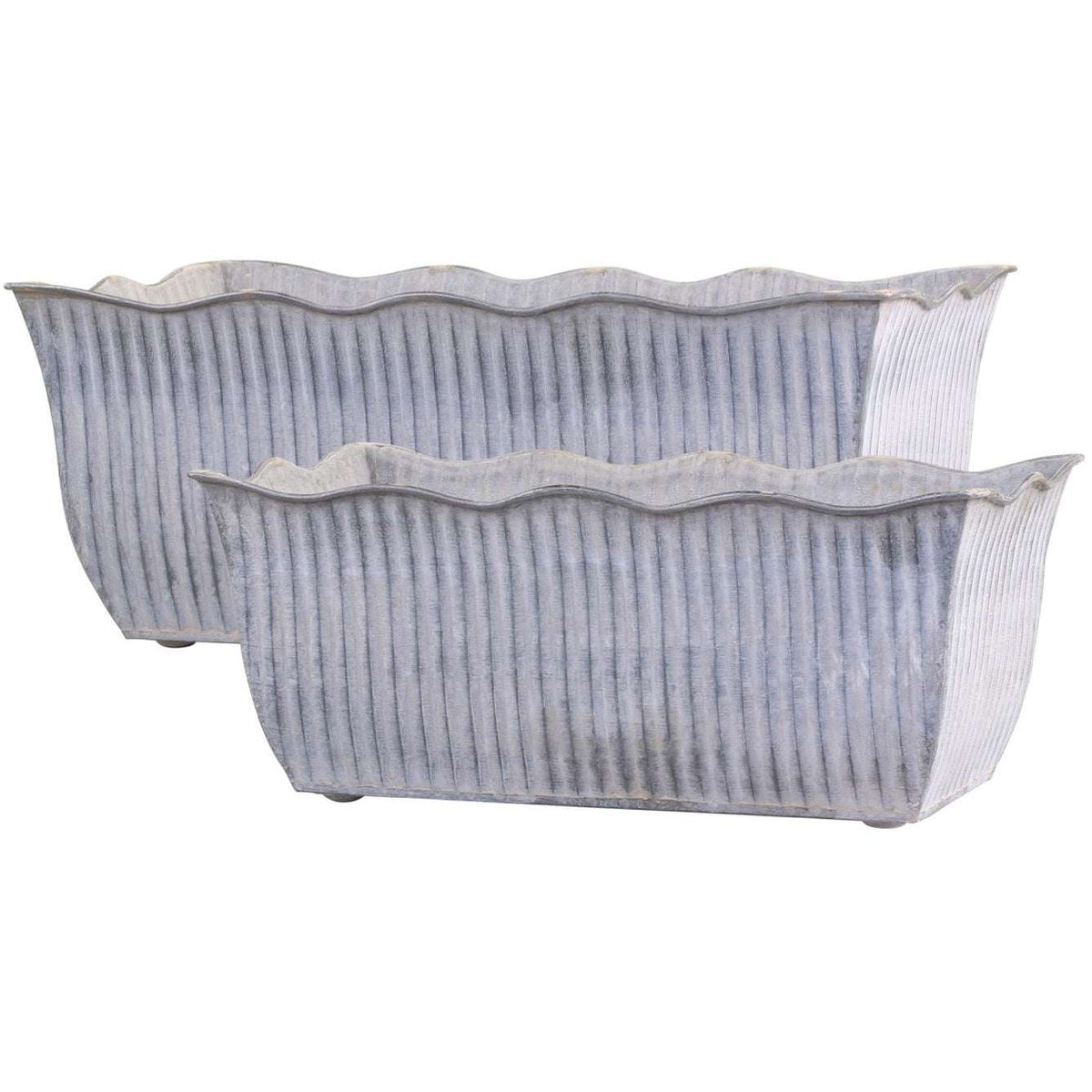 Antique Zinc Grooved Window Boxes, Set of 2 - featuring a waved edge design and perfect for adding charm to your space.