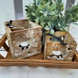 Set of 2 Carved Bird Lantern in Mango Wood T-Light Holders, Stylish Home Décor - Home Deco London