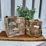 Set of 2 Carved Bird Lantern in Mango Wood T-Light Holders, Stylish Home Décor - Home Deco London