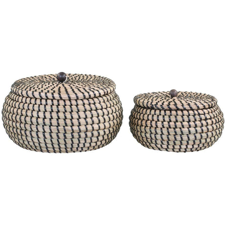 Set of 2 Seagrass Storage Baskets with Lids - Natural Home Organization Essentials - Home Deco London