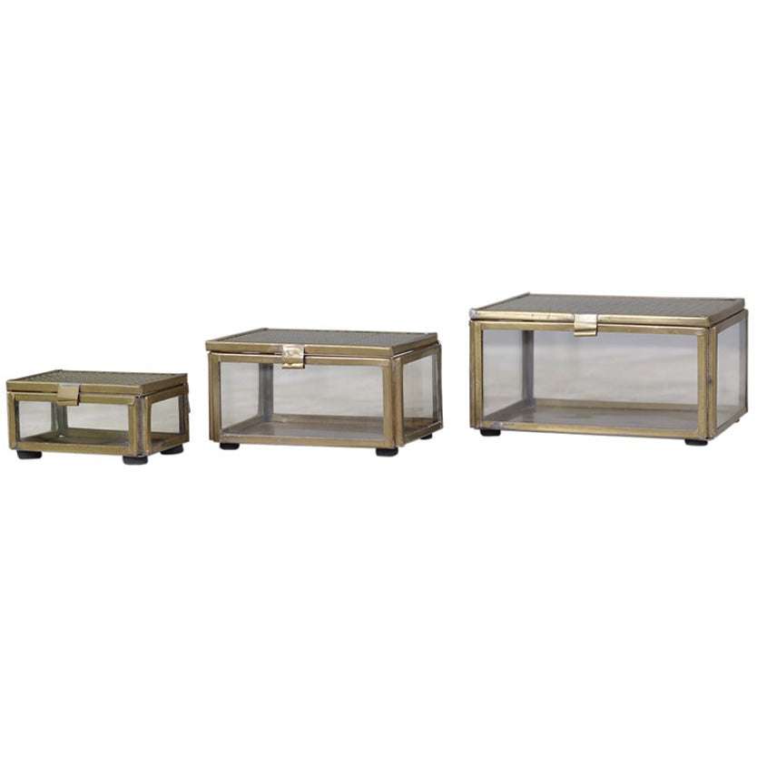Set of 3 Small Storage Boxes With Lids - Antique Brass Design in Various Sizes - Home Deco London
