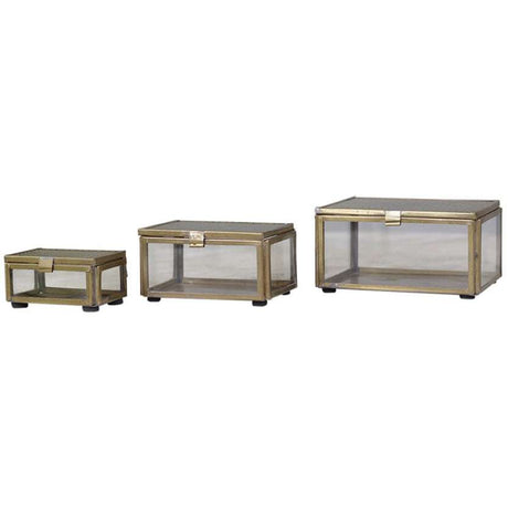 Set of 3 Small Storage Boxes With Lids - Antique Brass Design in Various Sizes - Home Deco London