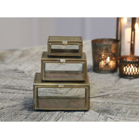 Set of 3 Small Storage Boxes With Lids - Antique Brass Design in Various Sizes - Home Deco London