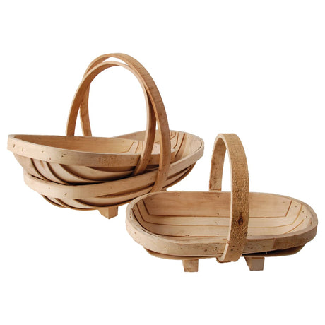 Set of 3 Traditional Gardeners Basket - Wooden Trug with Handle for Veggies & Flowers - Home Deco London