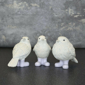 Set of 3 Wellies Bird Figurines in Gift Box - White and Lilac 10cm Decorative Birds - Home Deco London