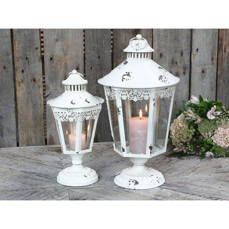 Shabby Chic Lantern - Exclusive Glass and Iron Decor, Medium Size 33 x 17 cm - Chic Antique - Home Deco London