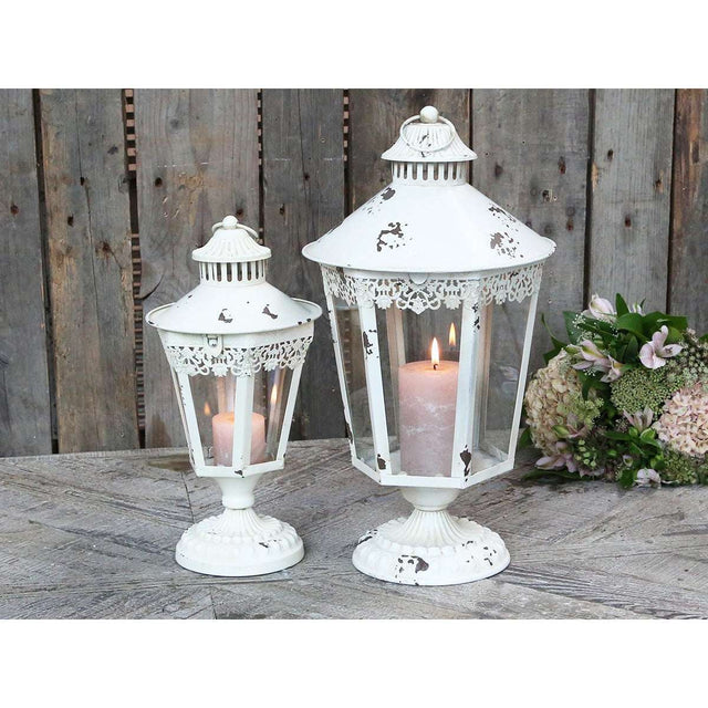 Shabby Chic Lantern - Exclusive Glass and Iron Decor, Medium Size 33 x 17 cm - Chic Antique - Home Deco London