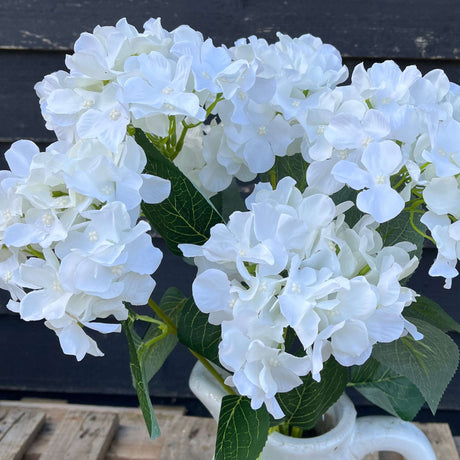 Silk Hydrangea Bunch with Long Stems - 7 White Heads, Perfect for Large Bouquets, 56cm - Home Deco London