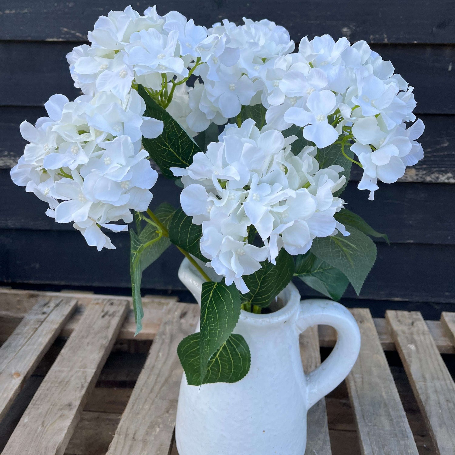 Silk Hydrangea Bunch with Long Stems - 7 White Heads, Perfect for Large Bouquets, 56cm - Home Deco London