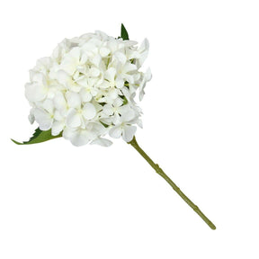 Single Artificial Hydrangea Stem - Lifelike White Flower with Detailed Green Leaves, 46cm - Home Deco London