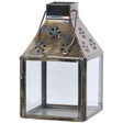 Small Antique Brass Lantern For Tea Lights With Cut-Out Flower Design, H14.5cm - Home Deco London
