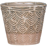 Small Dusty Green Ceramic Flowerpot with Fan Pattern by Chic Antique, H10/D11 cm - Home Deco London