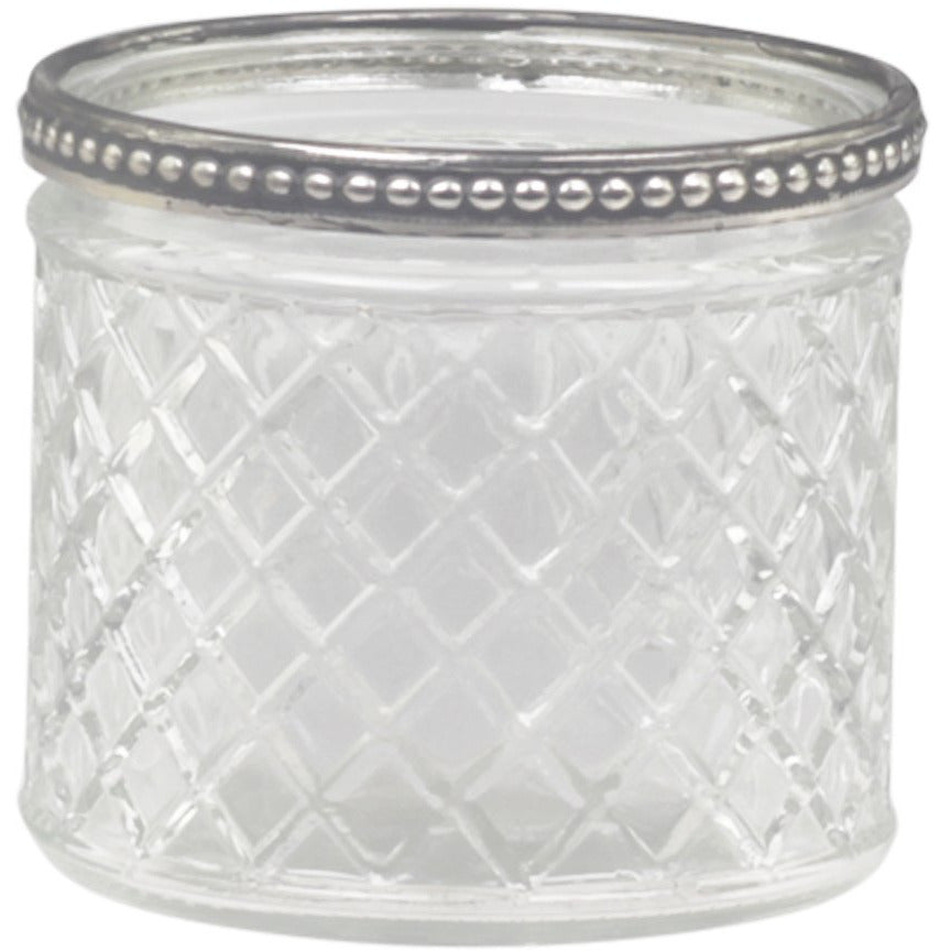 Small Patterned Glass Tealight Holder with Metallic Pearl Edge - Versatile Flowerpot Vase - Home Deco London