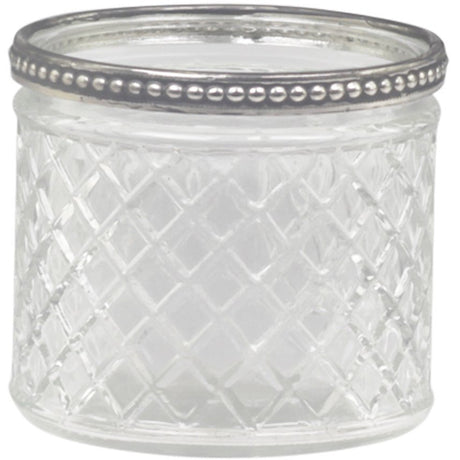 Small Patterned Glass Tealight Holder with Metallic Pearl Edge - Versatile Flowerpot Vase - Home Deco London