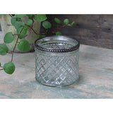 Small Patterned Glass Tealight Holder with Metallic Pearl Edge - Versatile Flowerpot Vase - Home Deco London