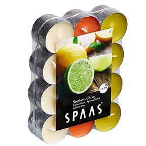 Spaas 24 Assorted Scented Tealights - Southern Citrus, 4.5 Hours Burn Time - Home Deco London