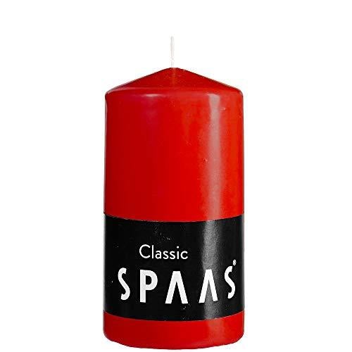 Spaas Red Unscented Pillar Candle 60 x 150 mm in a pack of 12, perfect for creating a warm ambience at home. Shop red pillar candles for up to 45 hours of burn time.