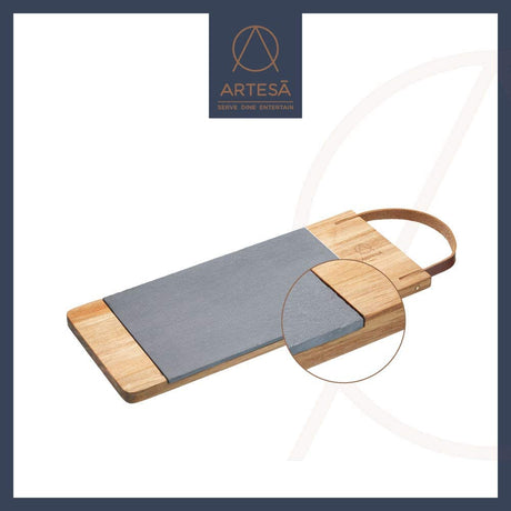 Stylish Wooden Serving Tray with Leather Strap & Removable Slate Platter for Elegant Serving - Home Deco London
