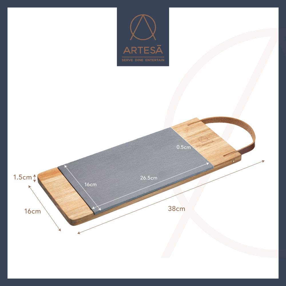 Stylish Wooden Serving Tray with Leather Strap & Removable Slate Platter for Elegant Serving - Home Deco London