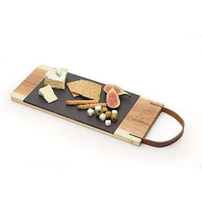 Stylish Wooden Serving Tray with Leather Strap & Removable Slate Platter for Elegant Serving - Home Deco London