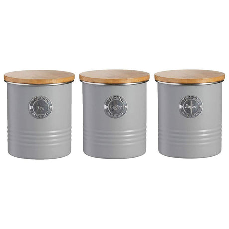Typhoon Living Tea Coffee and Sugar Storage Set of 3 Grey, stylish tea coffee sugar canisters for your kitchen.