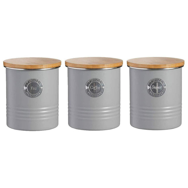 Typhoon Living Tea Coffee and Sugar Storage Set of 3 Grey, stylish tea coffee sugar canisters for your kitchen.