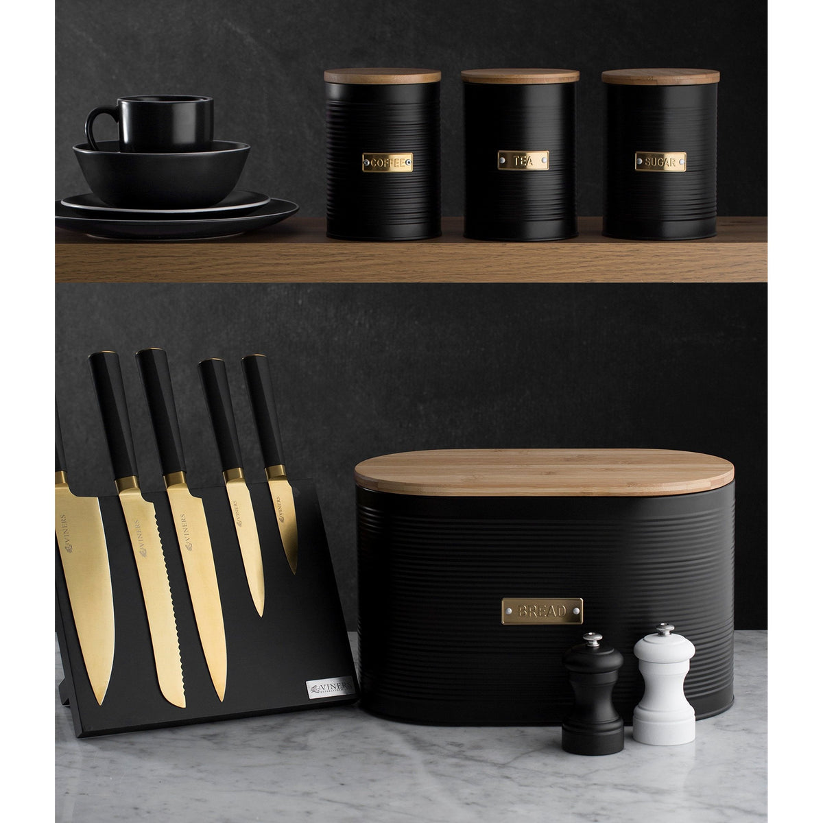Complete view of the Typhoon Otto Black Coffee Storage, the stylish airtight coffee container for any kitchen.