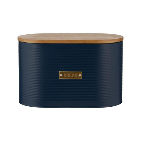Typhoon Otto Navy Bread Bin with Breathable Wooden Lid - Durable 10.5L Capacity for Fresh Bakes - Home Deco London
