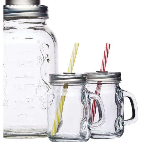 Vintage Cocktail Set - Rustic Shaker, 4 Mini Jars with Lids & Straws, Recipe Leaflet Included - Home Deco London