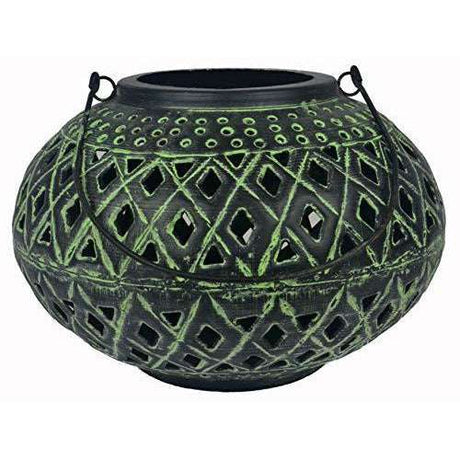 Vintage Metal Lantern in Matte Black & Green - Distressed Look for Home & Garden Decor - Home Deco London